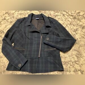 Cabi Tartan Plaid Moto Jacket Blackwatch Navy Green #3181 Size 8